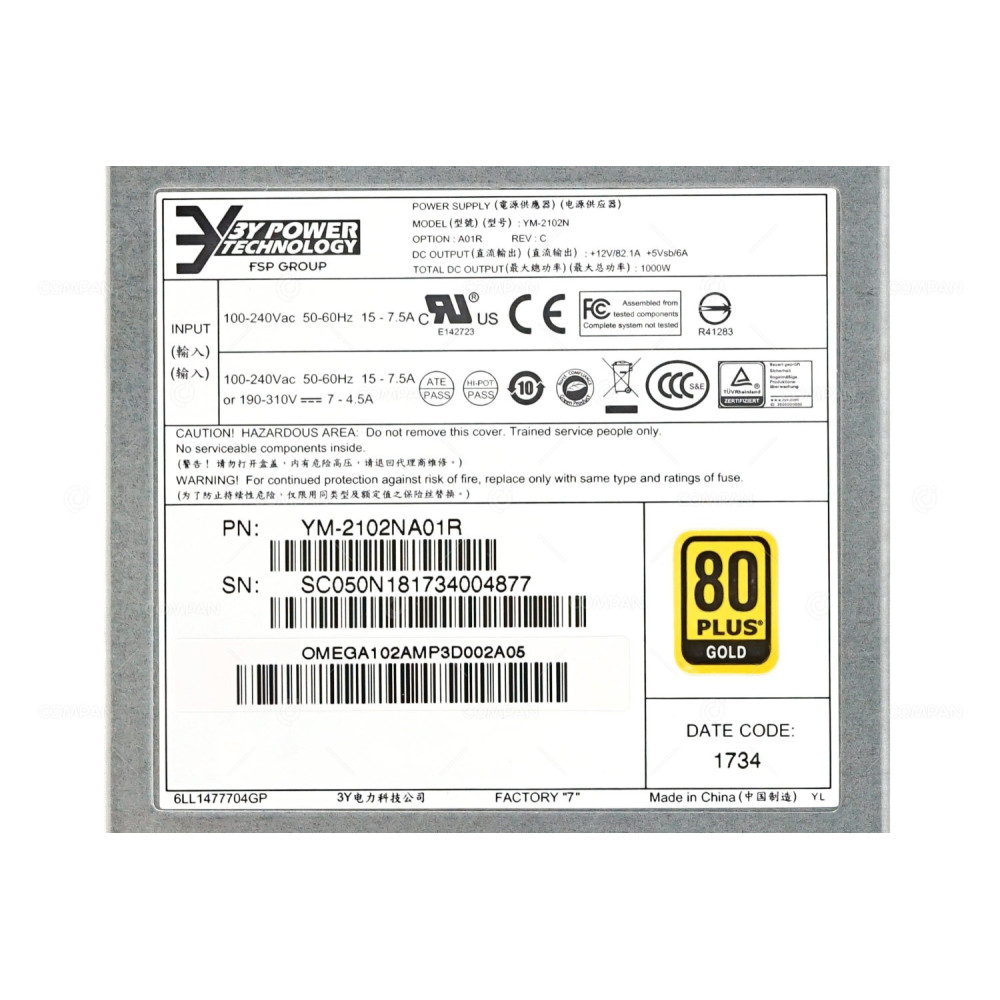 YM-2102NA01R 3YPOWER 1000W 80+ GOLD PSU FOR CITRIX NETSCALER SDX 14000